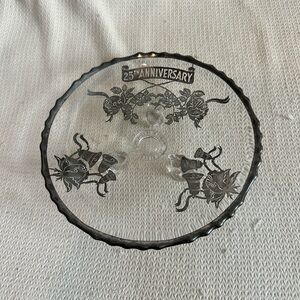 Vintage 25th Anniversary Glass Plate with Silver Design